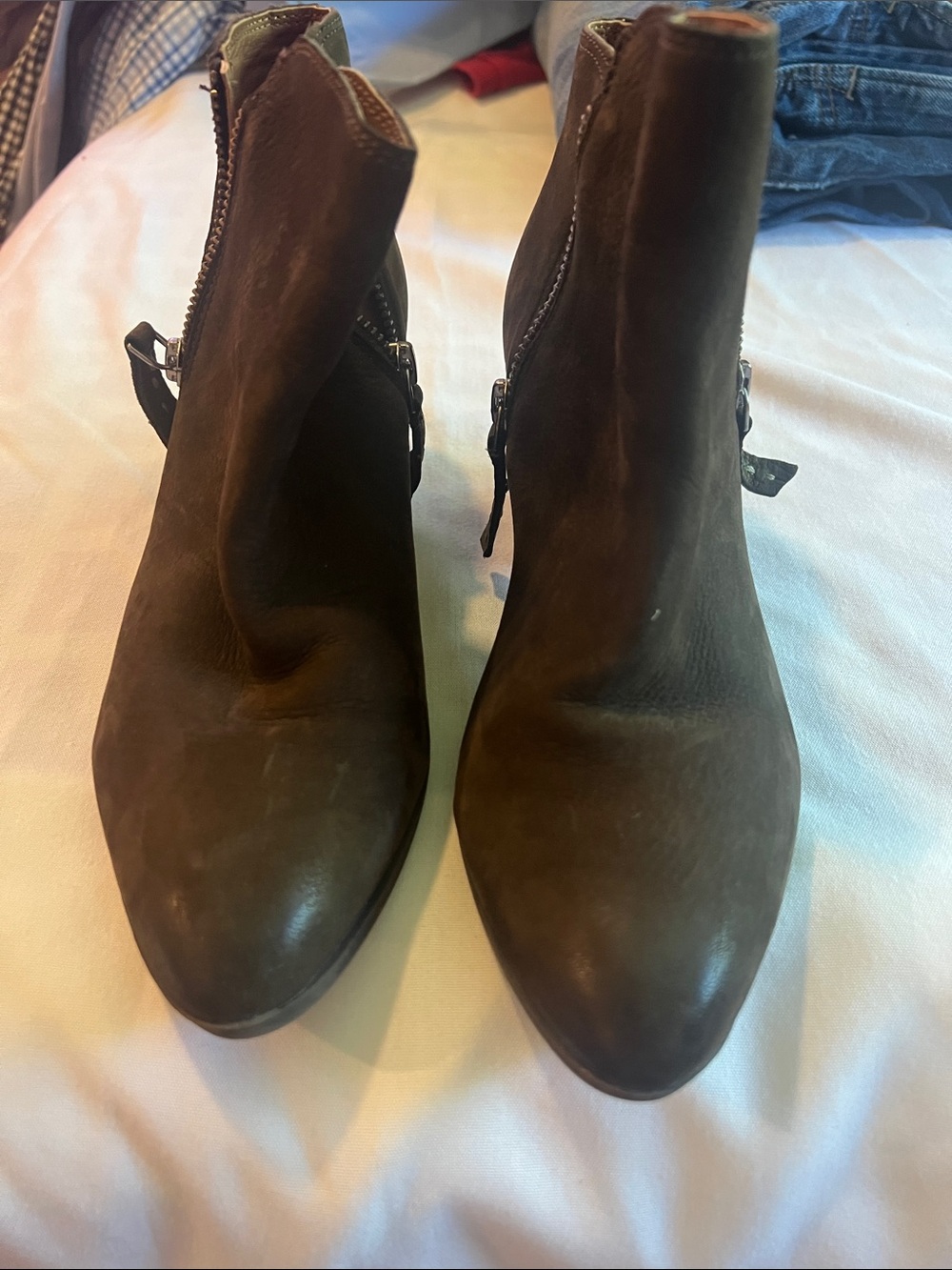 Frye Dark Brown Suede Pointed-Toe Ankle Booties